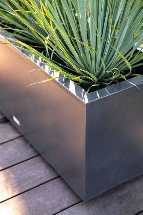 modern planting for metal box|long metal planter box.